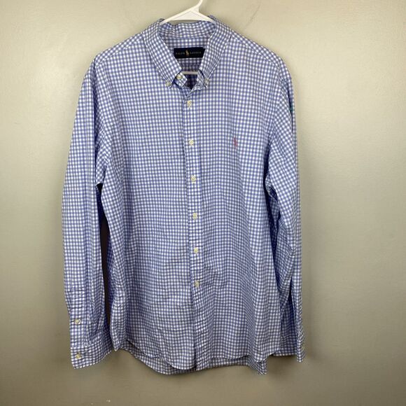 Ralph Lauren Shirt Mens XL Blue White Gingham Check Button Down Dress Classic - Picture 1 of 8